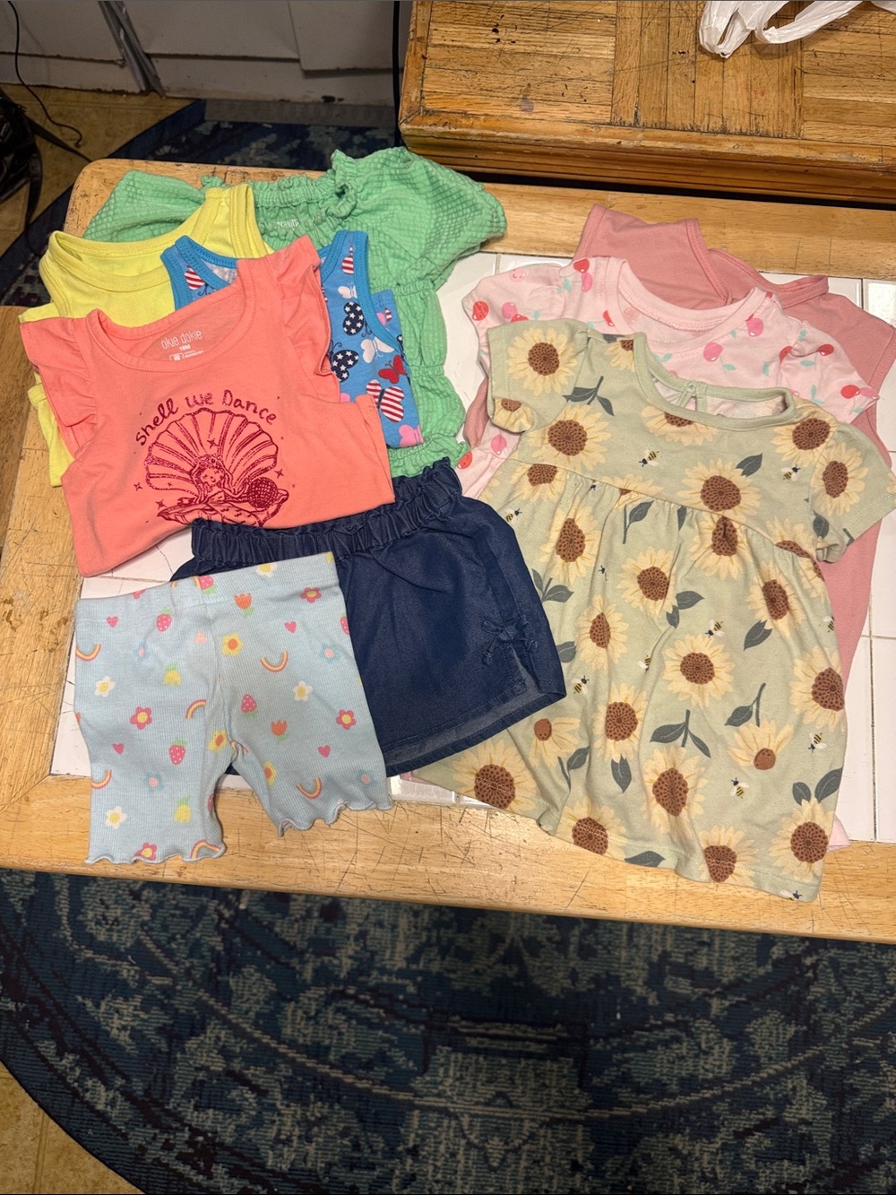 Bundle 18 month Girls Mixed Summer Outfits- Sunflower Dress & Bright Tops
